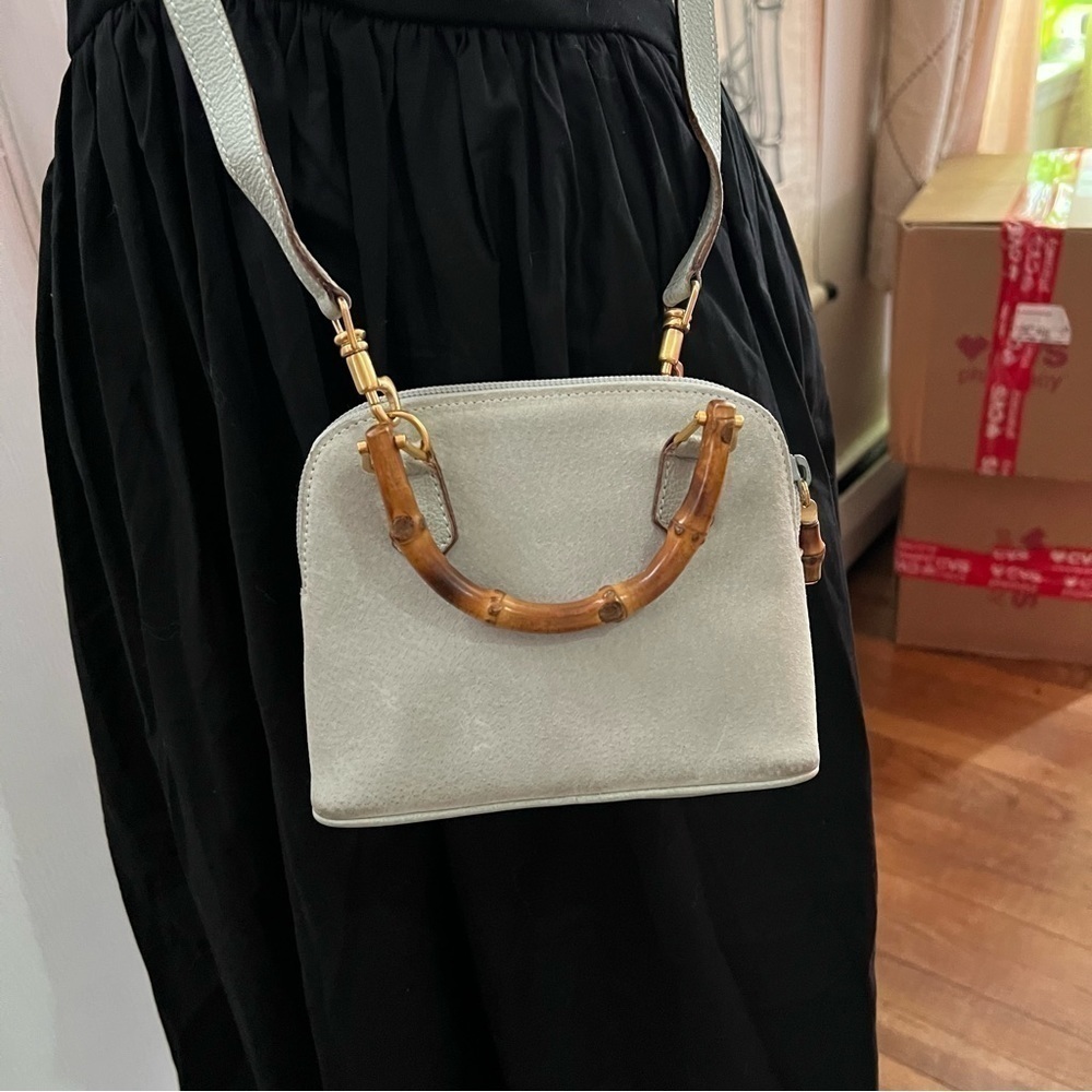 GUCCI Bamboo Handle Gray Suede Mini Hand bag/shoulder bag - Picture 16 of 17